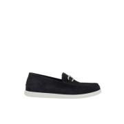 Blauwe Suède Loafers met Metalen Detail Fendi , Black , Heren