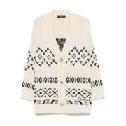 Jacquard V-Neck Cardigan Sweater Max Mara Weekend , White , Dames