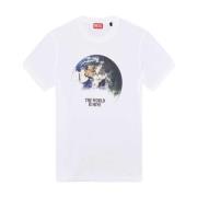 Wereldprint T-shirt Diesel , White , Heren