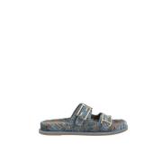 Blauwe Jacquard Platte Sandalen Fendi , Blue , Dames