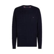 Blauwe Trui Gevlochten Brei Ronde Hals Tommy Hilfiger , Blue , Heren