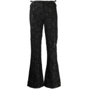 Stretch Jacquard Flared Broek Zwart Ganni , Black , Dames