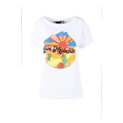 Katoen Elastaan T-shirt Love Moschino , White , Dames