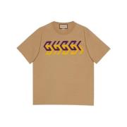 Bedrukt Katoenen Jersey T-shirt Gucci , Beige , Heren