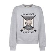 Vos Print Grijze Sweatshirt Maison Kitsuné , Gray , Dames