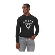 Zijde wol logo trui - Zwart Guess , Black , Heren