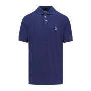 Iconisch katoenen poloshirt met borduurwerk Brunello Cucinelli , Blue ...