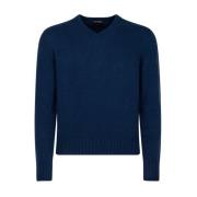 Navy Blauwe V-hals Kasjmier Trui Tom Ford , Blue , Heren