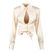 Elegante Shirt met Polyester en Elastaan Nineminutes , Beige , Dames