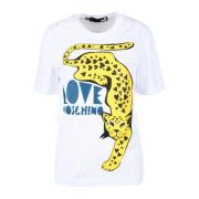 Katoenen T-shirt met Stijlvol Ontwerp Love Moschino , White , Dames