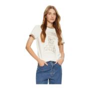 Logo Print TShirt - Wit Ronde Hals Korte Mouw Guess , White , Dames