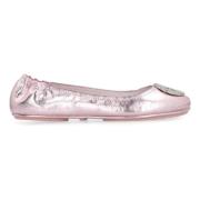 Metallic Leren Ballet Flats Elastische Achterkant Tory Burch , Pink , ...