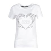 Katoen Elastaan T-shirt Love Moschino , White , Dames