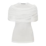 Geribbelde Viscose Blouse met Zijden Paneel Christopher Esber , White ...