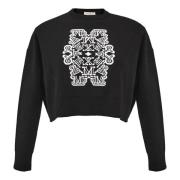 Jacquard Wol Cropped Pullover Max Mara , Black , Dames