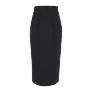 Zwarte Midi Potloodrok met Split Plain Units , Black , Dames