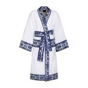 Barocco Logo Print Signature Badjas Dolce & Gabbana , White , Dames