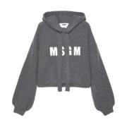 Grijze Sweater met Capuchon en Logo Msgm , Black , Dames