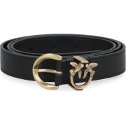 Love Birds Leren Riem met Logo Gesp Pinko , Black , Dames