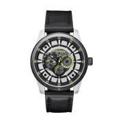 Zwarte Leren Quartz Horloge Police , Black , Heren