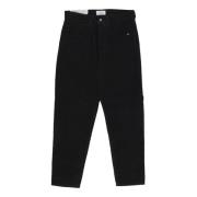 Fluwelen Zwarte Broek met Logo Sluiting Amish , Black , Heren