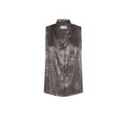 Mouwloze Top met Brede Schouder in Gelamineerde Stof Momoni , Gray , D...