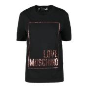 Katoenen T-shirt met Stijlvol Ontwerp Love Moschino , Black , Dames