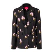 Bloemen Geborduurde Klassieke Blazer Cras , Black , Dames