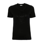 Zwart Katoen Logo Print T-shirt Moncler , Black , Dames