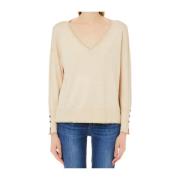 Ivory V-Neck Sweater Liu Jo , Beige , Dames