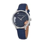 Blauw Lederen Quartz Analoog Horloge Police , Blue , Dames