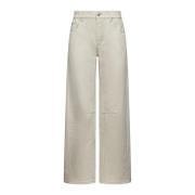 Beige Katoenen Twill Wijde Pijp Broek Brunello Cucinelli , Beige , Dam...