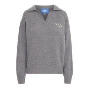 Gebreide Polo Sweater Medium Grey Melange Ball , Gray , Dames