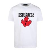 Horror Maple Leaf Grafische Print T-Shirt Dsquared2 , White , Heren