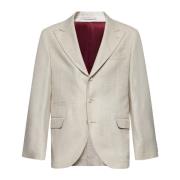 Beige Wollen Blend Blazer Jas Brunello Cucinelli , Beige , Heren