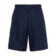 Linnen Bermuda Shorts Elastische Taille Mannen Prada , Blue , Heren