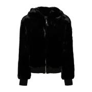 Zwarte Nep Bont Hoodie Jas Moose Knuckles , Black , Dames