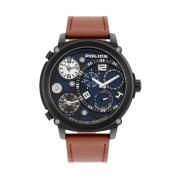 Zwarte Heren Leren Multi-Functioneel Horloge Police , Black , Heren