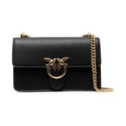 Zwarte Leren Handtas met Iconische Metalen Gesp Pinko , Black , Dames