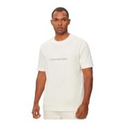 Logo Katoenen T-shirt - Beige Ronde Hals Korte Mouw Calvin Klein , Whi...