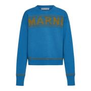 Intarsia Logo Trui Rood Blauw Strepen Marni , Blue , Heren