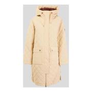 Lange Dames Hooded Puffer Jas Husky Original , Beige , Dames