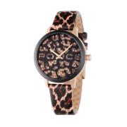 Bruin Lederen Quartz Analoog Horloge Police , Brown , Dames