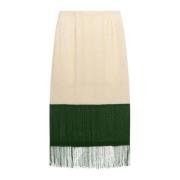 Wit en Groen Kralen Franje Midi Rok Elisabetta Franchi , Beige , Dames