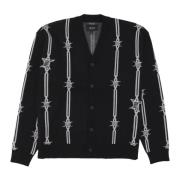 Barbed Wire Jacquard Cardigan Sweater Zwart HUF , Black , Heren