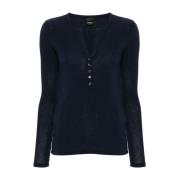 Blauwe Trui met V-hals Knoopsluiting Pinko , Blue , Dames