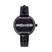 Zwarte Leren Quartz Analoge Horloge Police , Black , Dames