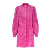 Fluwelen Jurk met Hoge Kraag en Pofmouwen Cras , Pink , Dames