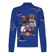 Blauwe trui met beerborduursel Polo Ralph Lauren , Blue , Heren