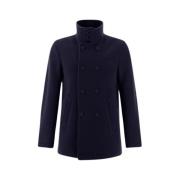 Double-Breasted Peacoat in Nieuw Velours Herno , Blue , Heren